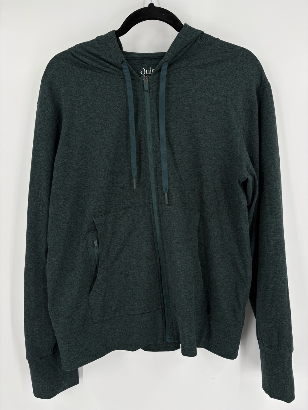 Quince Flow Knit Ultra Soft Performance Full Zip Hoodie Heather Green Women L